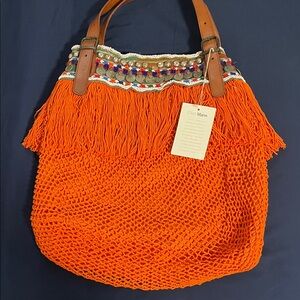 Elliot Mann Orange Fringe Tote Bag